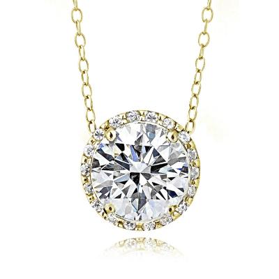 Gold Tone over Sterling Silver 100 Facets Cubic Zirconia Halo Necklace (3cttw)