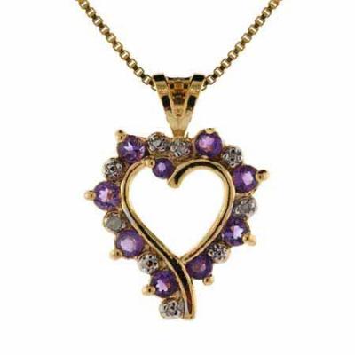 18K Gold over Sterling Silver Amethyst & Diamond Accent Open Heart Necklace