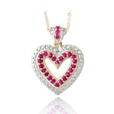 18K Gold Plated Created Ruby & Diamond Accent Open Heart Necklace