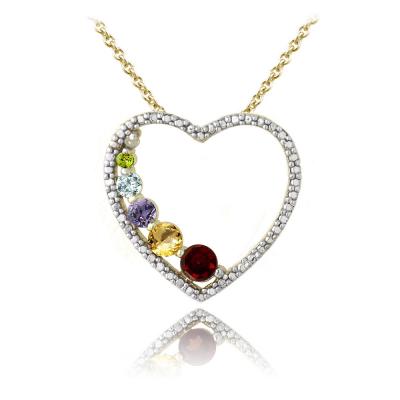 18K Gold Plated Multi Gemstone & Diamond Accent Journey Heart Necklace