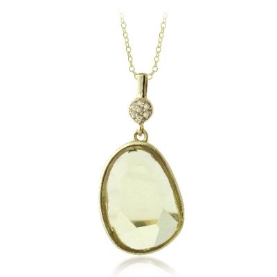 Gold Tone Lemon Quartz & White Topaz Raindrop Necklace
