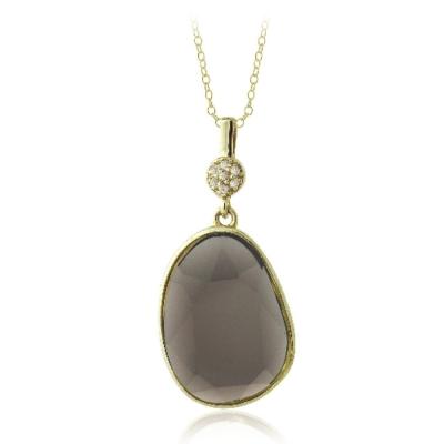 Gold Tone Smoky Quartz & White Topaz Raindrop Necklace