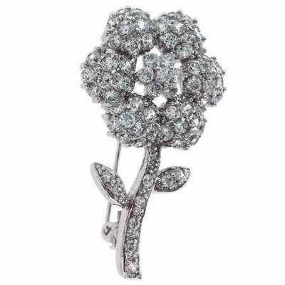 Sterling Silver Simulated Diamond cz Flower Pin
