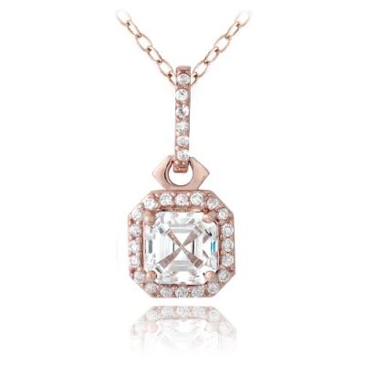 18K Rose Gold over Sterling Silver 2ct Asscher Cut CZ Drop Necklace