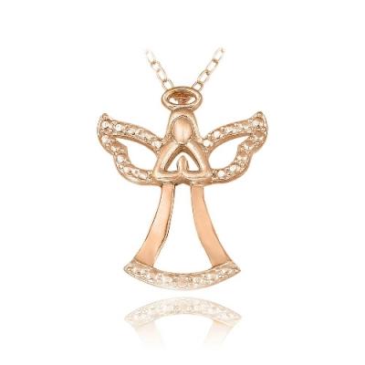 Rose Gold Tone over Sterling Silver Diamond Accent Praying Angel Necklace