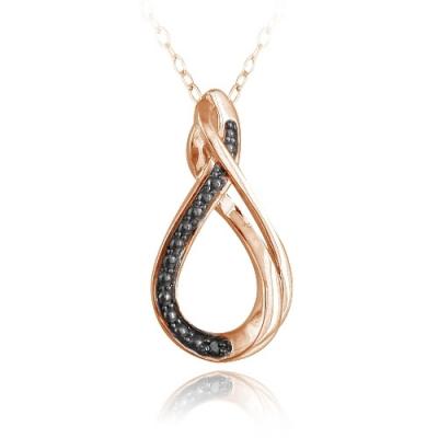 18K Rose Gold over Silver Black Diamond Accent Twisted Teardrop Necklace