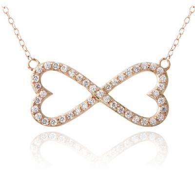 Rose Gold Tone over Sterling Silver CZ Infinity Hearts Necklace