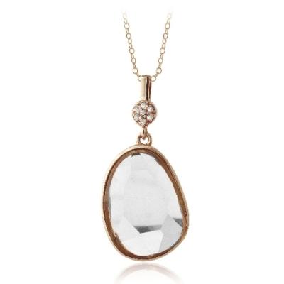 Rose Gold Tone Clear Quartz & White Topaz Raindrop Necklace