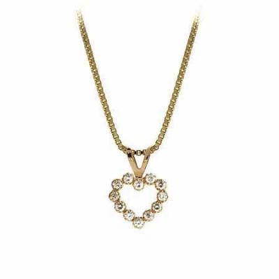 14K Gold Simulated Diamond cz Open Heart Pendant