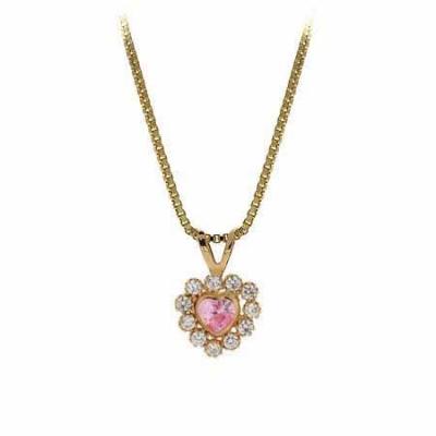 14K Gold Royal Simulated Diamond and Pink cz Heart Pendant
