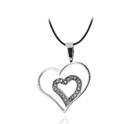 Stainless Steel CZ Double Heart Necklace