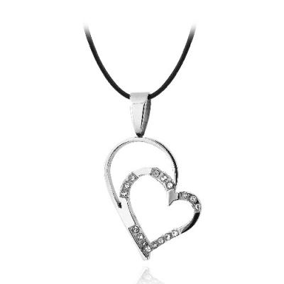 Stainless Steel CZ Floating Heart Necklace