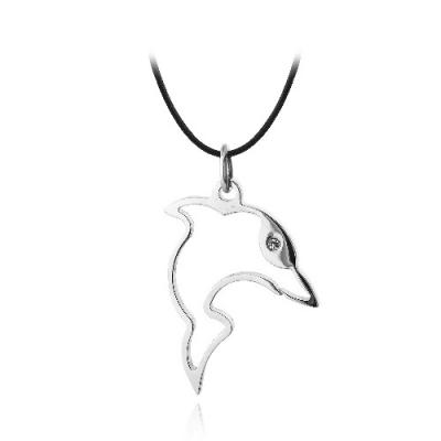 Stainless Steel CZ Dolphin Necklace