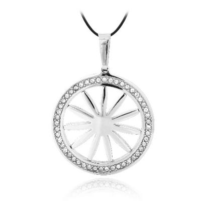 Stainless Steel CZ Round Flower Necklace