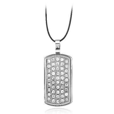 Stainless Steel 1.45ct CZ Dog Tag Necklace