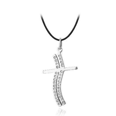 Stainless Steel CZ Floating Cross Necklace