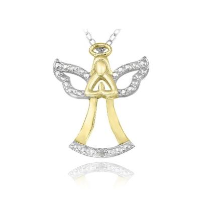 Gold Tone over Sterling Silver Two-Tone Diamond Accent Praying Angel Necklace