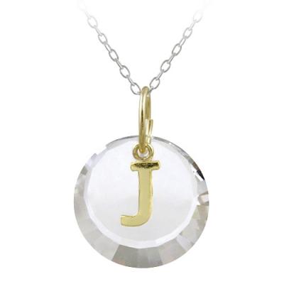 Sterling Silver Two-Tone 'J' Initial Necklace made with Swarovski Elements, 18'