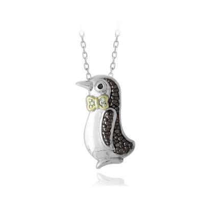 Silver Tone Two Tone Black Diamond Accent Penguin Necklace