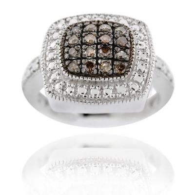 Sterling Silver 1/5ct TDW Champagne Diamond Square Ring