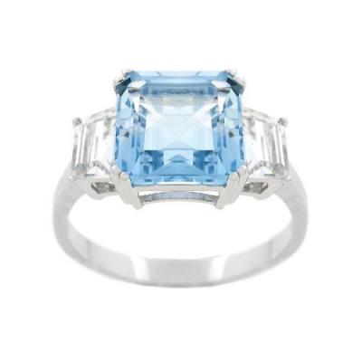 Sterling Silver 3-Stone 4.20ct. Blue Topaz & CZ Ring Size 5