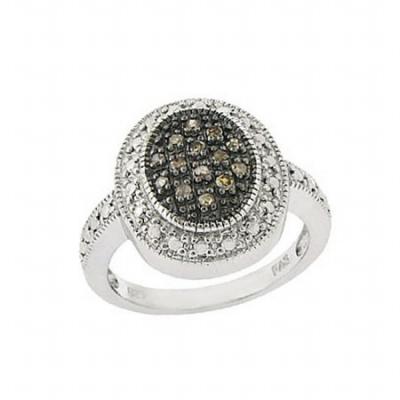 Sterling Silver 1/6 ct. TDW Champagne Diamond Oval Ring
