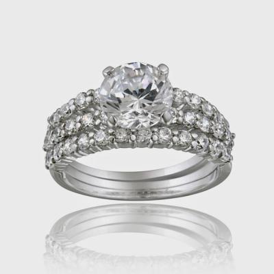Sterling Silver Round CZ Bridal Engagement Stackable Ring Set Size 6