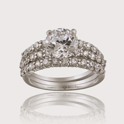 Sterling Silver Round CZ Bridal Engagement Stackable Ring Set
