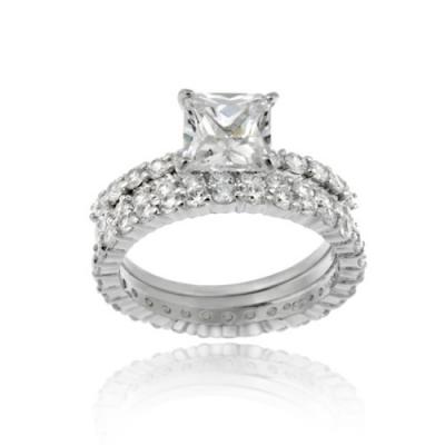 Sterling Silver Square CZ Bridal Engagement Stackable Ring Set Size 5