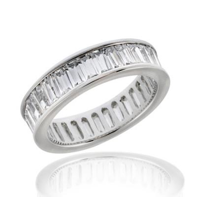 Sterling Silver Baguette-Cut CZ Bridal Wedding Band