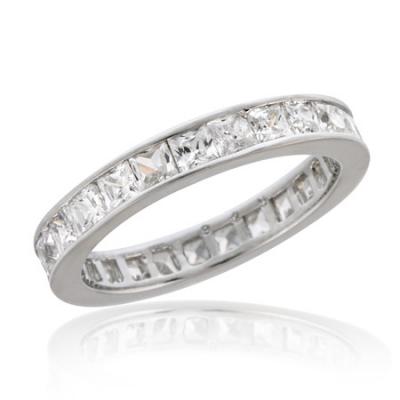 Sterling Silver Princess-Cut CZ Bridal Wedding Band