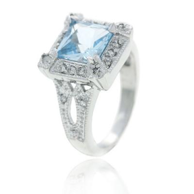 Sterling Silver 3.35ct. TGW Blue Topaz and CZ Square Ring