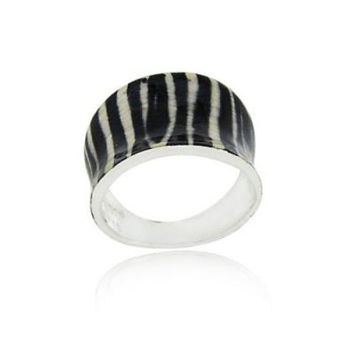 Sterling Silver Enamel Zebra Print Ring Size 10
