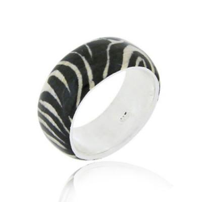 Sterling Silver Enamel Zebra Print Ring