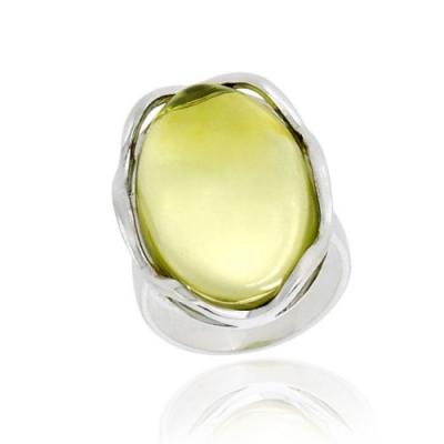 Sterling Silver Green Amber Oval Ring Size 8
