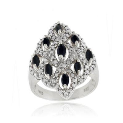 Sterling Silver Genuine Sapphire & Diamond Diamond Shaped Ring
