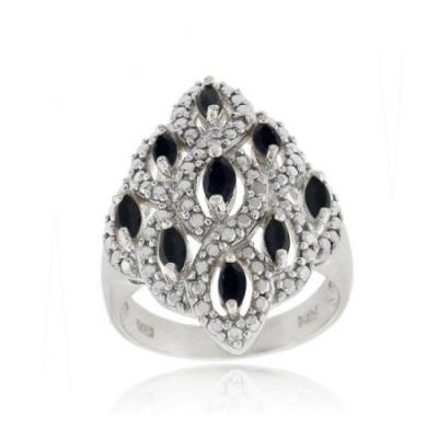 Sterling Silver Genuine Sapphire & Diamond Diamond Shaped Ring