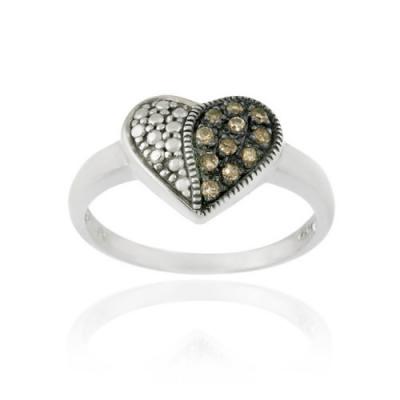 Sterling Silver .11ct. TDW Champagne Diamond Heart Ring