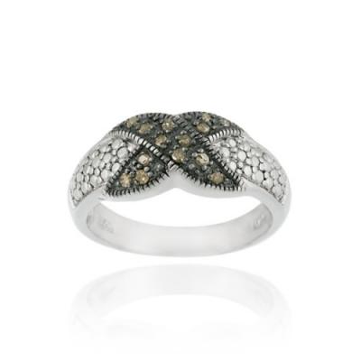 Sterling Silver 1/8ct. Champagne Diamond X Design Ring Size 10