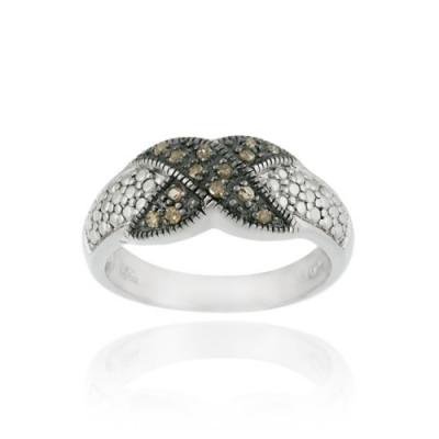 Sterling Silver 1/8ct. Champagne Diamond X Design Ring Size 6