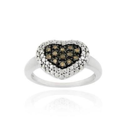 Sterling Silver 1/8ct. TDW Champagne Diamond Heart Ring