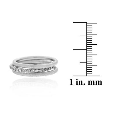 Sterling Silver Satin Brushed Cubic Zirconia Stackable Rings