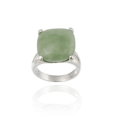 Sterling Silver and Green Jade Square 4 Prong Ring