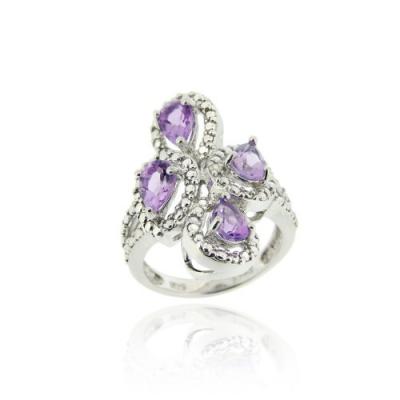 Sterling Silver Amethyst and Diamond Accent Cocktail Ring