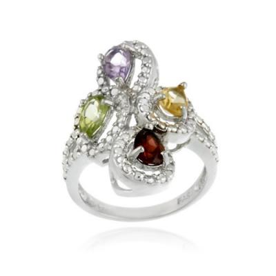 Sterling Silver Multi Gemstone Diamond Accent Cocktail Rings