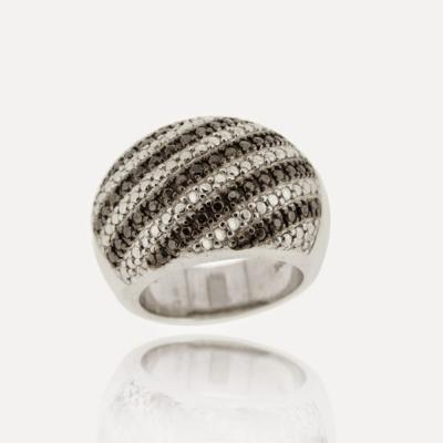 Sterling Silver Black Diamond Accent Striped Band Ring