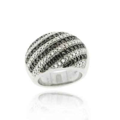 Sterling Silver Black Diamond Accent Striped Band Ring