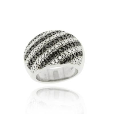 Sterling Silver Black Diamond Accent Striped Band Ring