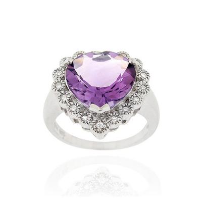 Sterling Silver 5.20ct. Amethyst & CZ Heart Ring Size 10