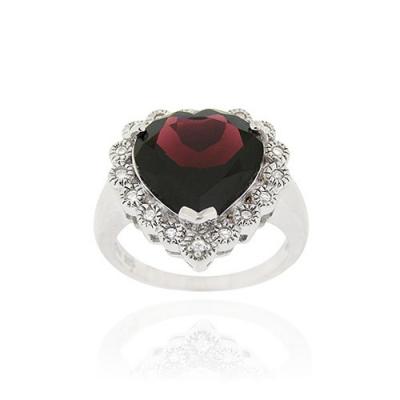 Sterling Silver 6ct. Garnet & CZ Heart Ring Size 10